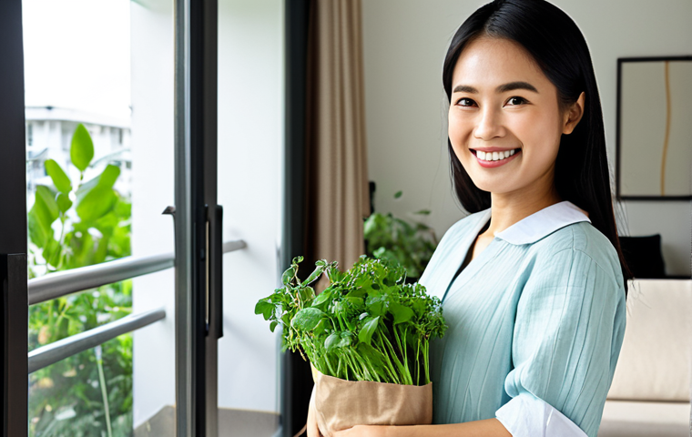 제로웨이스트와 지속 가능한 소비의 중요성 - **Subject:** A Thai woman in her 30s, wearing a modest and stylish outfit made from natural fibers (...