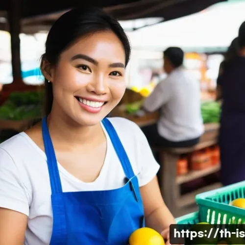Home 33 제로웨이스트 생활 필수 아이템 리스트 - **A Vibrant Thai Market Zero-Waste Shopper**
A cheerful young Thai woman, dressed in modest, lig...