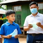 Home 18 제로웨이스트 라이프를 위한 지역사회 프로젝트 - A vibrant community workshop scene in a Thai village setting, with diverse local adults and children...